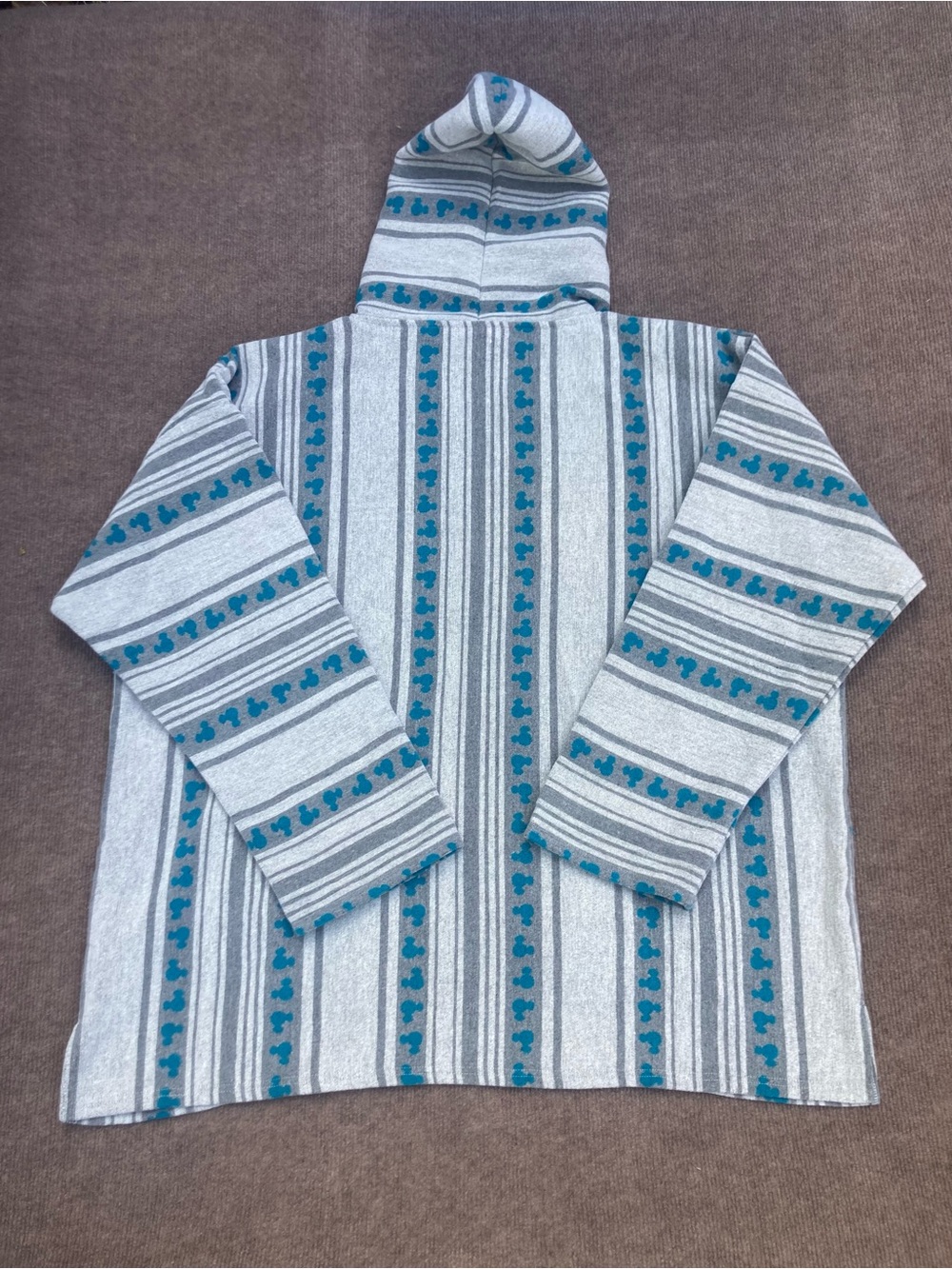 Disney 3X Mickey Mouse Baja Hoodie Sweatshirt, Gray & Teal Striped Sz 3X, Unisex - Picture 4 of 11